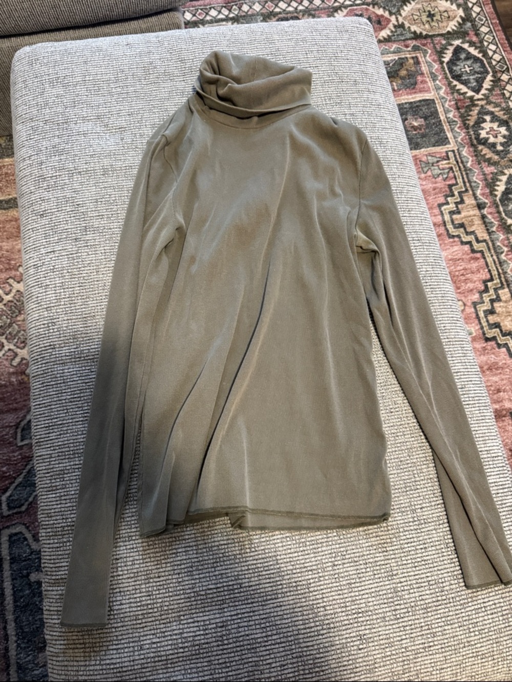 Olive Green Lightweight Ribbed Turtleneck Long Sleeve Top
